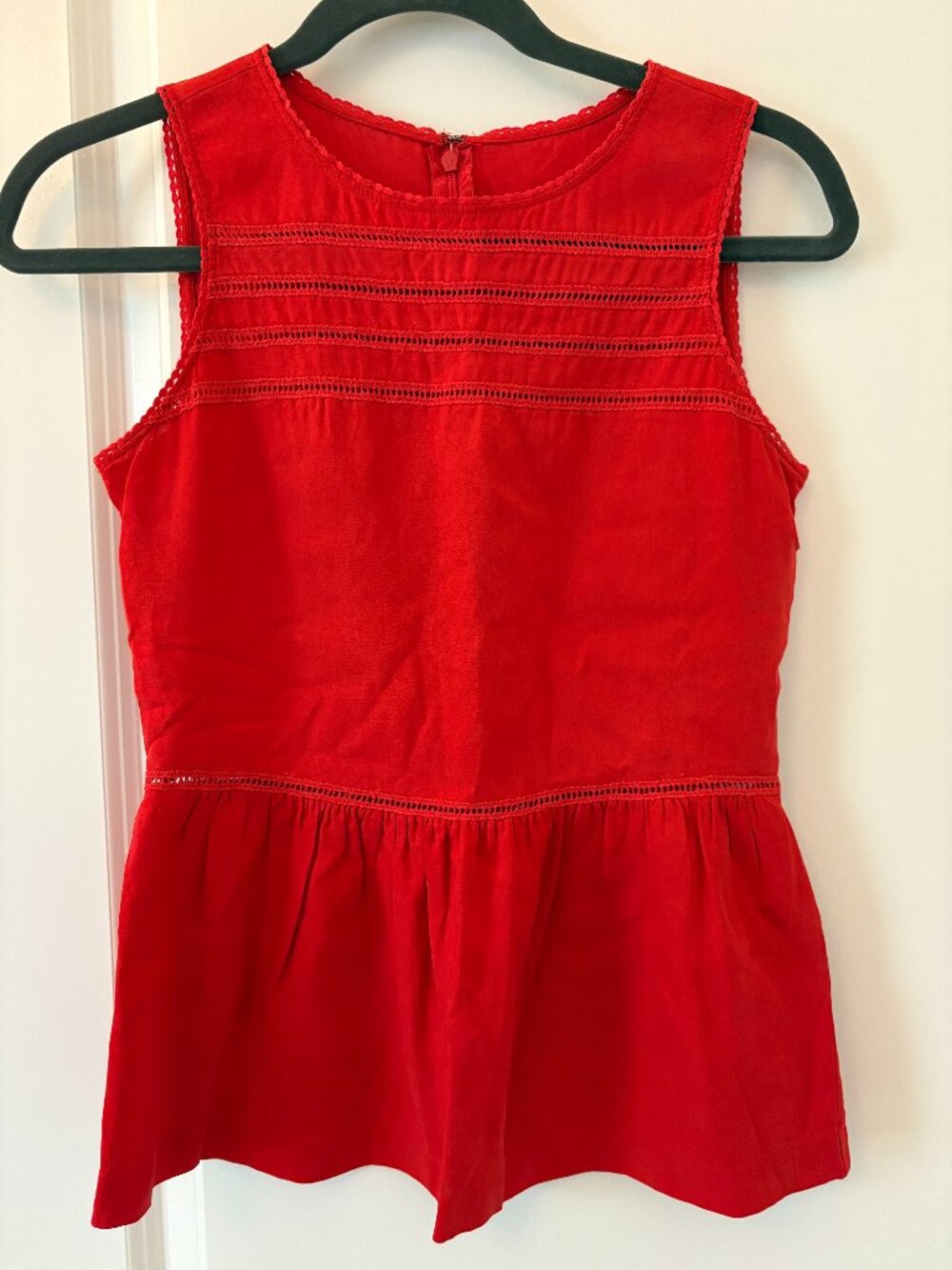 Madewell Red Sleeveless Peplum Tank with Pintuck Detail